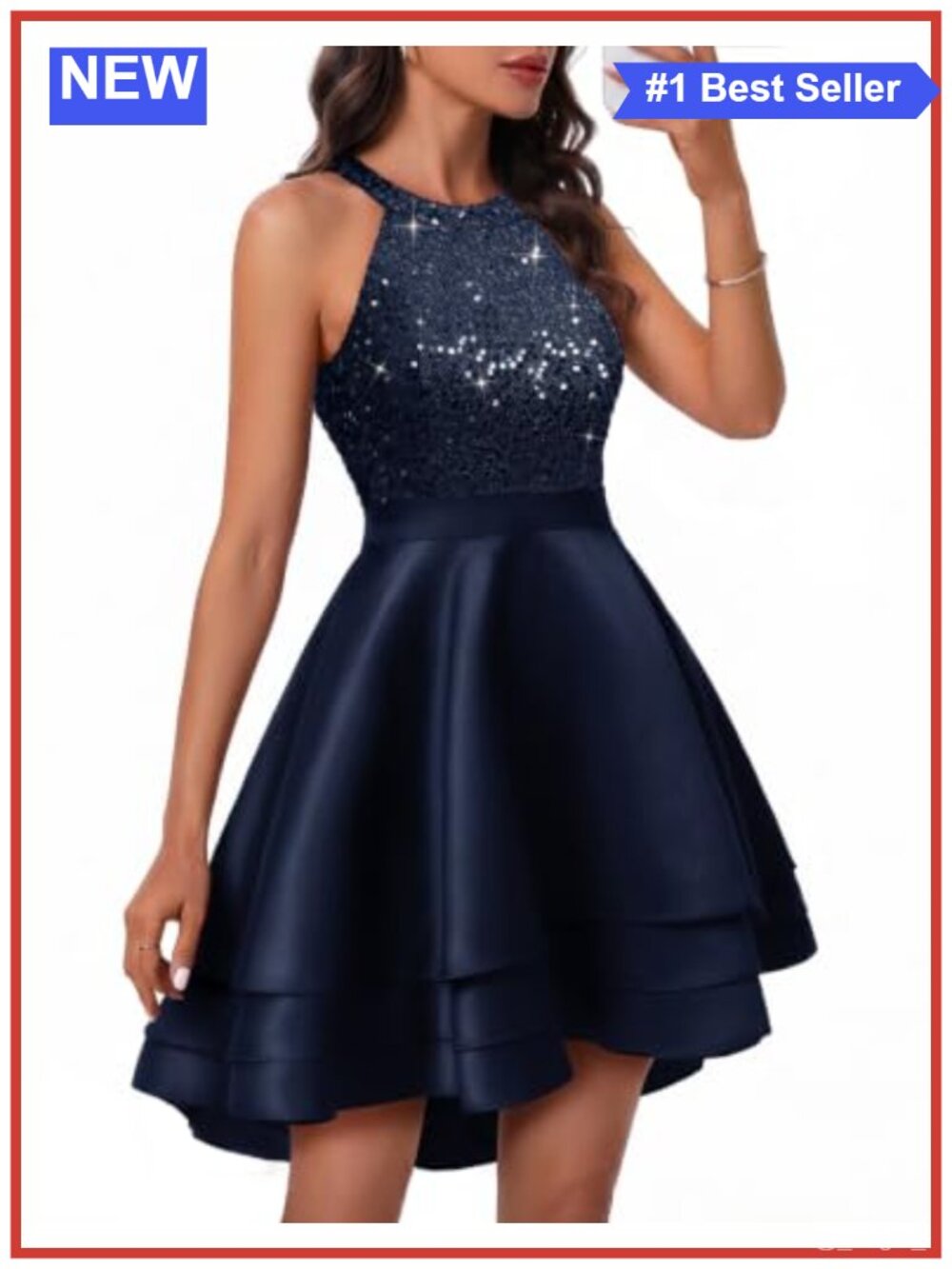 Sequin Halter High Low Mini Dress Formal Prom Homecoming Party